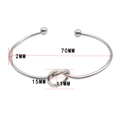 2mm thin silver heart knot open bangle showing dimensions of 70mm diameter and knot details - Knot Copper Bangle / Silver