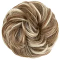 Messy bun hair piece in golden brown mix with natural curly texture and elastic band - Bahama Beige