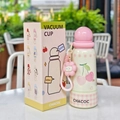 Creamy white stainless steel 400ml vacuum flask with pink cherry patterns and floral charm - 400ml / Pink