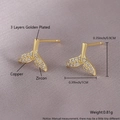 Elegant 3-layer gold plated copper whale tail stud earrings with white zircon stones - Golden Fish Tail (Small)