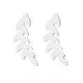 Elegant silver leaf-shaped crawler earrings with high-polish finish on white background - Silver