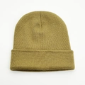Gestrickte Wintermütze für Damen und Herren in Khaki mit klassischem Umschlagdesign - Dunkelbeige