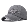 Distressed charcoal cotton baseball cap with New York embroidery and star accents - Adjustable / Gray