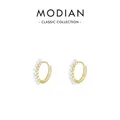 Elegantes pendientes de aro de plata S925 dorada con siete perlas blancas redondas - Plata 925 / Dorado
