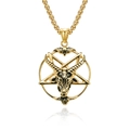 Collana vintage dorata con ciondolo testa di capra Baphomet e catena a maglia box - Ciondolo + Catena Box da 60cm / Oro