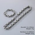 Silver stainless steel Byzantine chain set with 12mm wide necklace and bracelet - 12mm Necklace Bracelet Set / 22cm / 12mm Steel Color