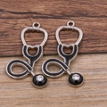Silver stethoscope charms with black enamel and rhinestones for DIY jewelry making - Large Stethoscope - Rhinestone / Silver/Black