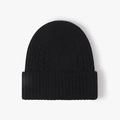 Gorro negro de punto trenzado para mujer con textura acanalada y dobladillo cálido - Negro (22B022)