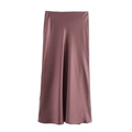 Detail of satin midi skirt fabric showing smooth texture and dusty mauve silk luster - XS / Dusky Pink