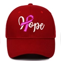 Casquette de baseball en coton rouge foncé avec broderie Hope et ruban rose - Bordeaux