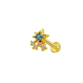 Gold stud piercing with blue square gemstone and white diamonds in star shape - Gold Star Blue Stone