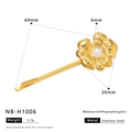 18K gold plated stainless steel hair clip with white pearl five-petal flower design - Artificial Pearl Five-Petal Flower Style (NB-H1006) / 18K Gold / Gold