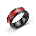 Men's black titanium steel ring featuring a vibrant red shell inlay with opal texture - US 6 / Red Shell