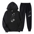 Survêtement noir en polaire avec motifs pissenlit et oiseaux, sweat à capuche et pantalon - S(L) / Haut Et Bas / Noir 2