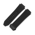 Black rubber and leather watch strap with stitching and metal buckle for Hublot style - [Convex x Wide Mouth] 19x26mm / Suede Black - Black Buckle - Z2
