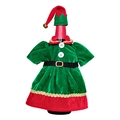 Set copribottiglie di vino elfo di Natale con vestito di velluto verde e cappello rosso - Stile Donna