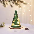 Green conical glass Christmas tree light with golden reindeer and wooden base, 15cm - Small Green (15x8.5cm)