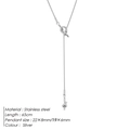 Collier long en acier inoxydable argenté avec pendentif nœud et maille serpent fine - Couleur Acier
