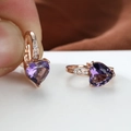 Rose gold heart-shaped purple zircon earrings with crystal-studded lever-back closure - Rose Gold Purple Zircon