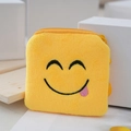 Cute yellow plush coin purse with embroidered smiling face and secure zipper closure - Style 2