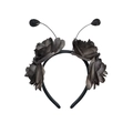 Gothic black butterfly wing headband with dark fabric flowers and jeweled antennas - Butterfly Flower Antenna Headband (HGB23020)