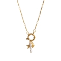 Collier vintage plaqué or 18 carats avec trois perles et breloques étoile de mer - Collier Coquillage Étoile Triple Perle