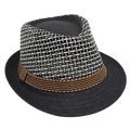 Dettaglio macro della trama traforata traspirante di questo cappello fedora in paglia vintage - Taglia unica / Nero