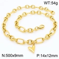 Bracciale a catena a maglie ovali placcato oro 18 carati con ciondolo a cuore 3D donna - Collana d'oro (KN217614-Z)