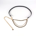 Multi-layer black PU leather waist belt with gold chains and rhinestone details - Black Rhinestone