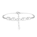 Elegante bracciale in argento sterling S925 con cinque perle d'acqua dolce bianche e catena regolabile - Perla 7-8mm/Lunghezza 16.5+5cm / Oro Bianco