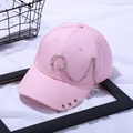 Pink baseball cap featuring silver rings, fine metal chains and a number five pendant - 【c5】pink