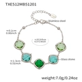 Women's stainless steel bracelet featuring square green and blue glass stones - Bracelet / Steel Green Mix