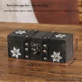 Vintage grey wooden jewelry box with snowflake metal accent and size dimensions - Snowflake Pattern Vintage Gray Style
