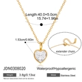 Collana in acciaio inossidabile placcato oro 18K con pendente a cuore in zircone e misure - Stile pendente a cuore oro (JDN0308020) / Oro