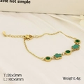Verstelbare gouden klaverarmband met groene malachiet textuur en glinsterende diamanten - Klavertje vier (KB182720-HM) / Smaragd