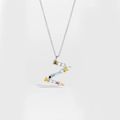 S925 sterling silver letter Z pendant necklace with colorful zirconia stones in silver finish - Silver Letter Z