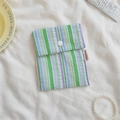 Vertical striped sanitary napkin storage bag with green and purple patterns and snap button - Bubble Green Stripes