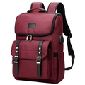 Detailed side view of burgundy oxford backpack showing integrated USB charging port - Burgundy