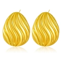 Elegant gold drop earrings with textured 3D wave pattern and polished metallic finish - 3D Wave Texture Teardrop