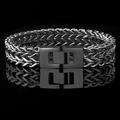 Pulsera de hombre de doble fila de hueso de dragón en acero inoxidable gris plomo - Negro