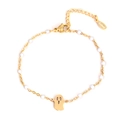 Golden stainless steel Halloween bracelet with white beads and a ghost charm pendant - Gold Ghost - White Beads