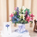 3D pop-up greeting card featuring a colorful floral bouquet of lilies and lavender - Lily