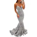 Elegant silver sequin mermaid evening gown with sweetheart neckline and floor length hem - US size 2 (S) / Silver