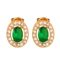 Boucles d'oreilles dorées avec pierre précieuse ovale verte et petits diamants - F889-Ovale Vert Verre