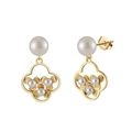Elegant gold flower pearl earrings in S925 sterling silver with a clover silhouette - 3-3.5mm/7.5-8mm Pearl (3.98g)