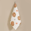 Soft 100% cotton gauze baby towel featuring orange lion pattern and hanging loop - Lion Butterfly