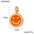 Golden round pendant with orange enamel smiley face and geometric DIY design - Orange Round Smiley (BP00048B3)