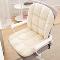 Thick heated seat cushion with backrest in creamy white plush fabric for office chairs - Checkered Cream