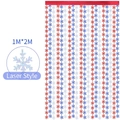 Holographic 1x2m snowflake foil fringe curtain in red blue and silver for parties - Laser Red Blue Silver Snowflake
