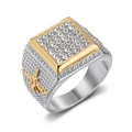 Heren hiphop ring vierkant met strassteentjes in goud en zilver tweekleurig - US 7 / Twee kleuren